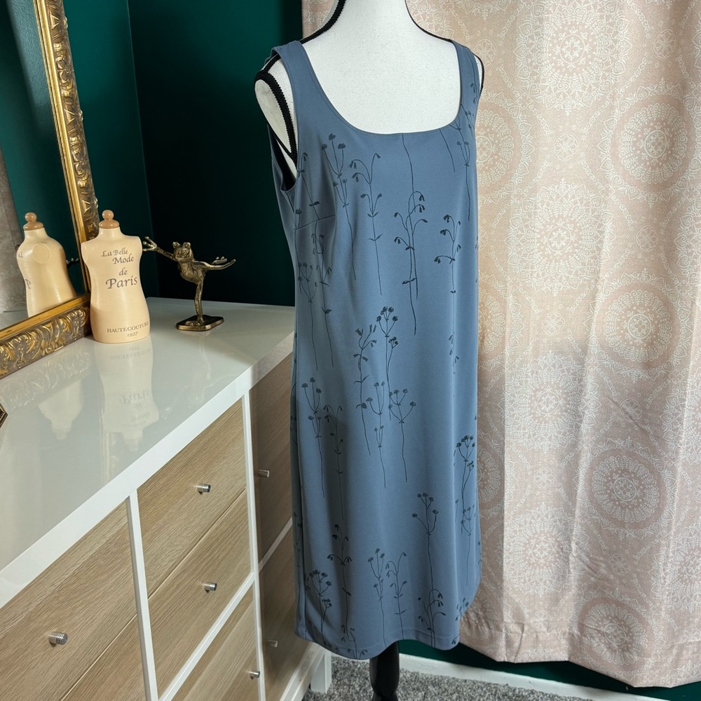 Hilliard & Hanson Dusty Blue Sleeveless Midi Tank Slip Dress Floral Print Sz 12